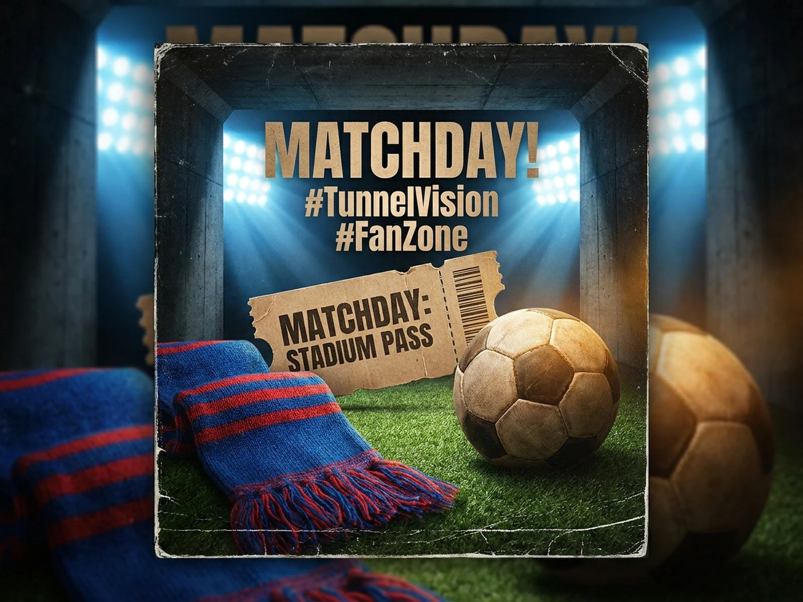 AI 2026 WorldCup generator example showing matchday social card with scarf and football