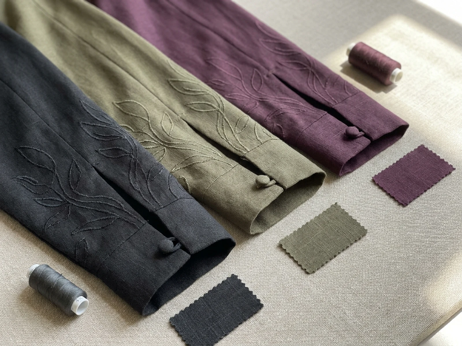 Three original abaya cuff concepts with tonal embroidery