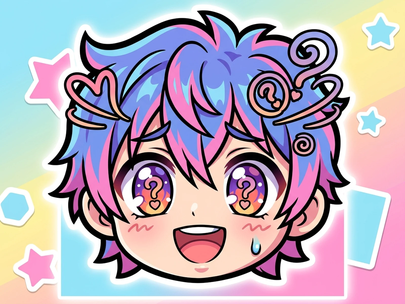 AI ahegao generator example showing abstract anime emotion avatar with symbolic expression marks