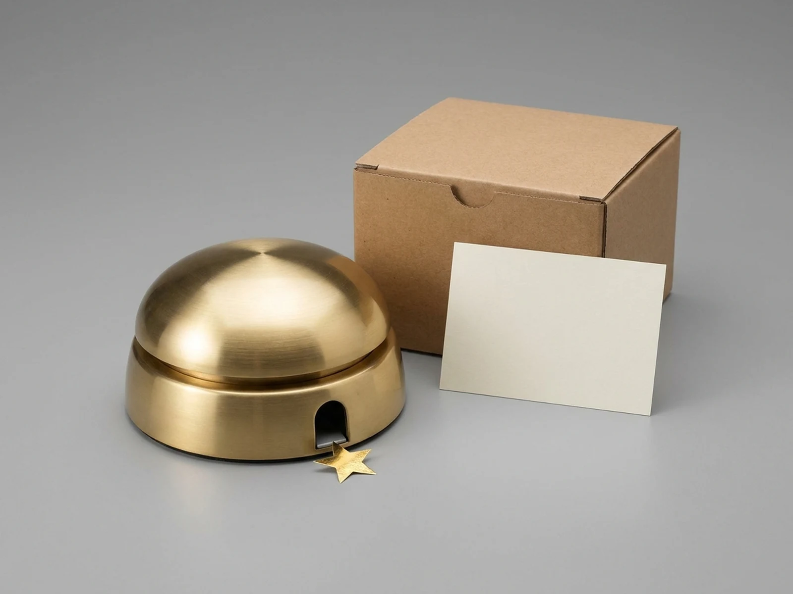 Harmless fictional oversized one-button productivity gadget in a product studio