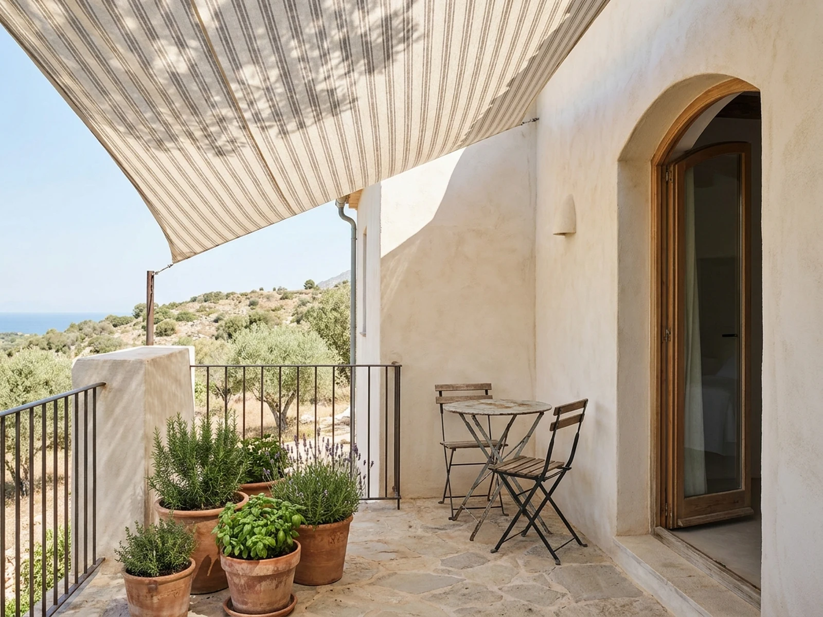 Conceptual Mediterranean-inspired herb balcony