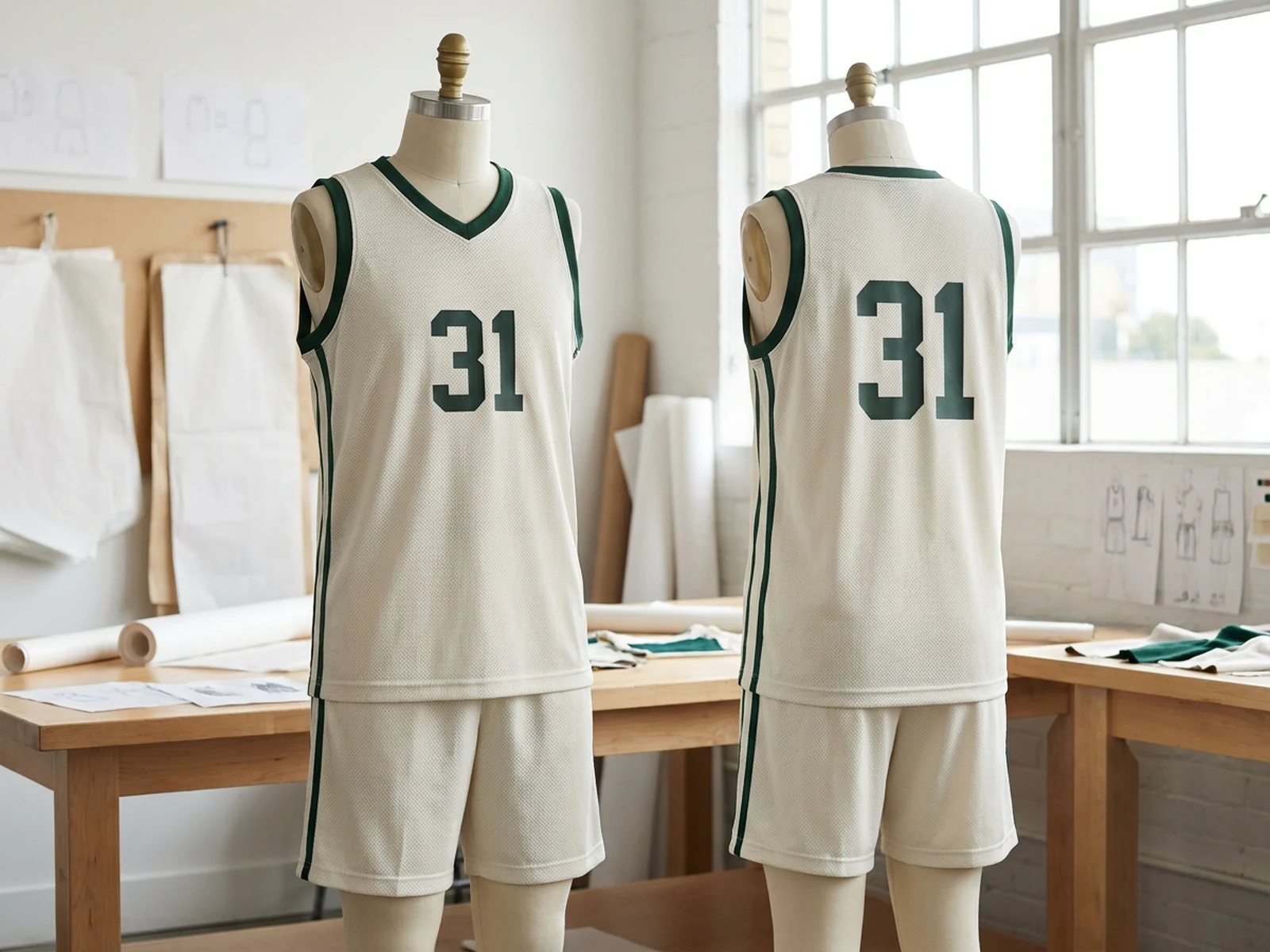 Minimal off-white and green original basketball away uniform