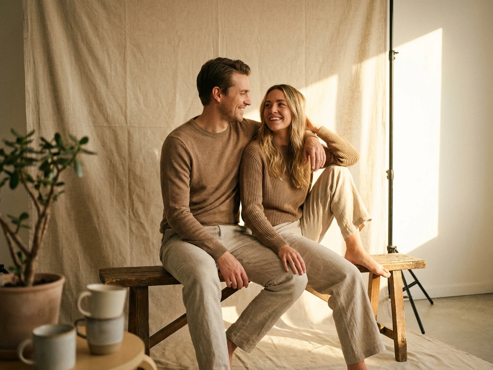 AI Couple Photo Generator example showing golden hour walk with controlled lighting and clear composition