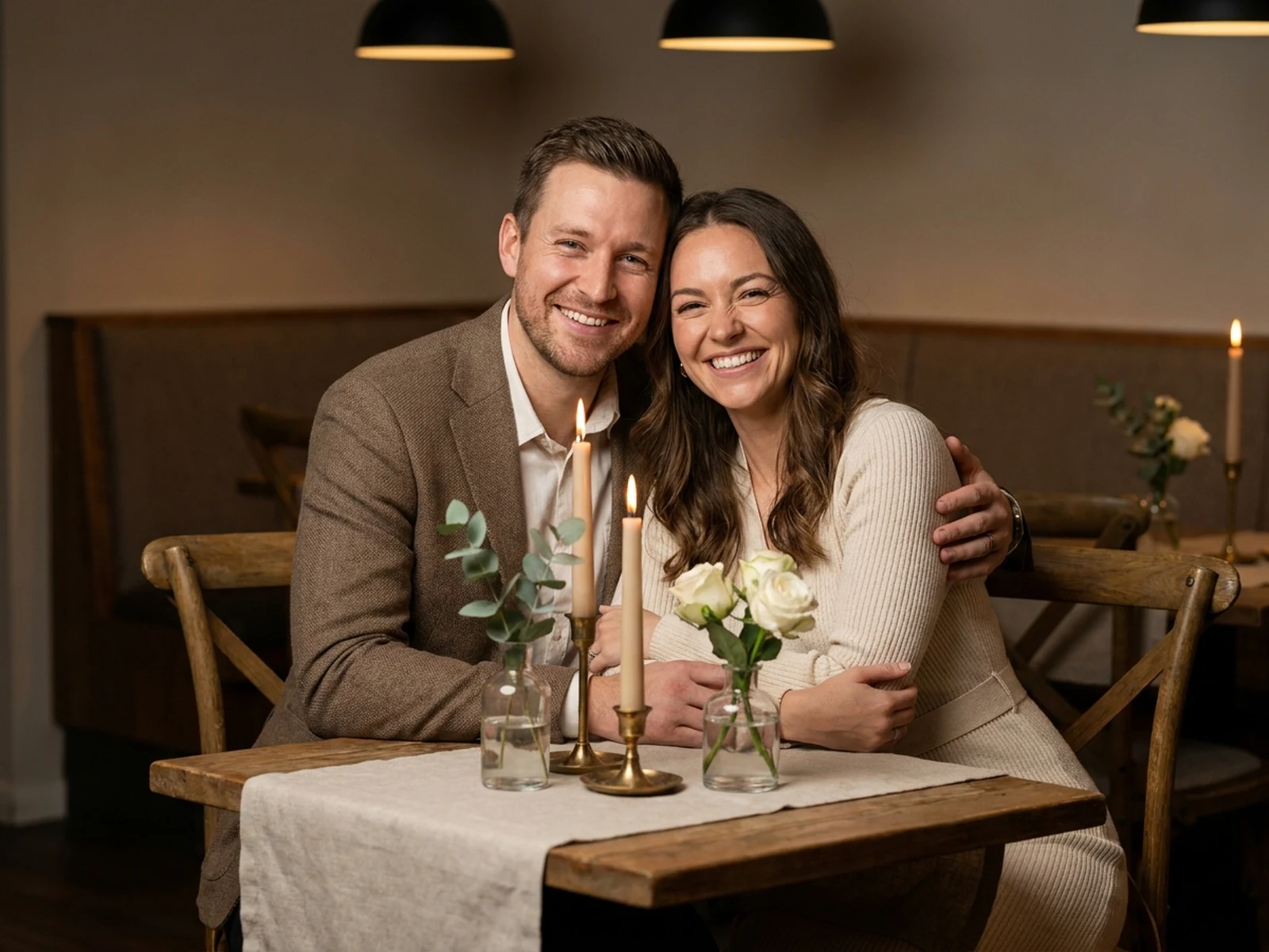 AI Couple Photo Generator example showing anniversary table scene with controlled lighting and clear composition