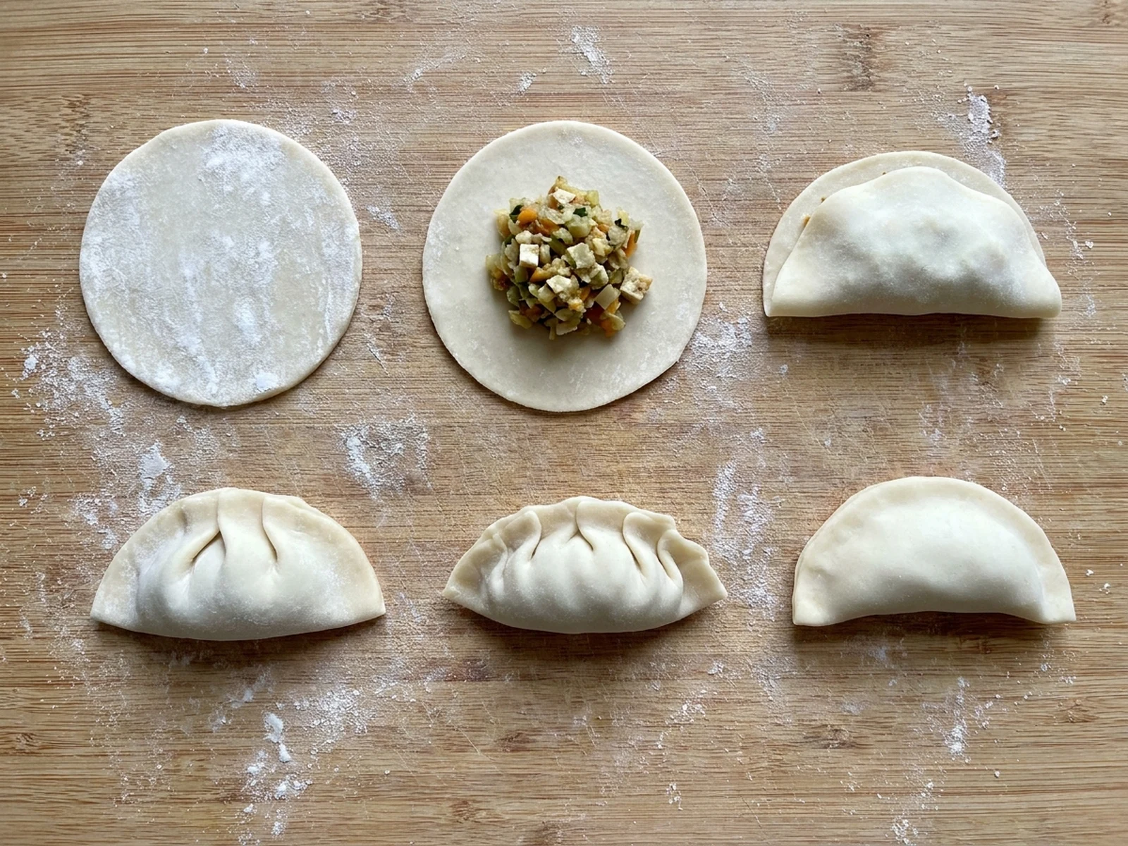 月牙饺子的六阶段包制视觉序列,AI生成图片示例