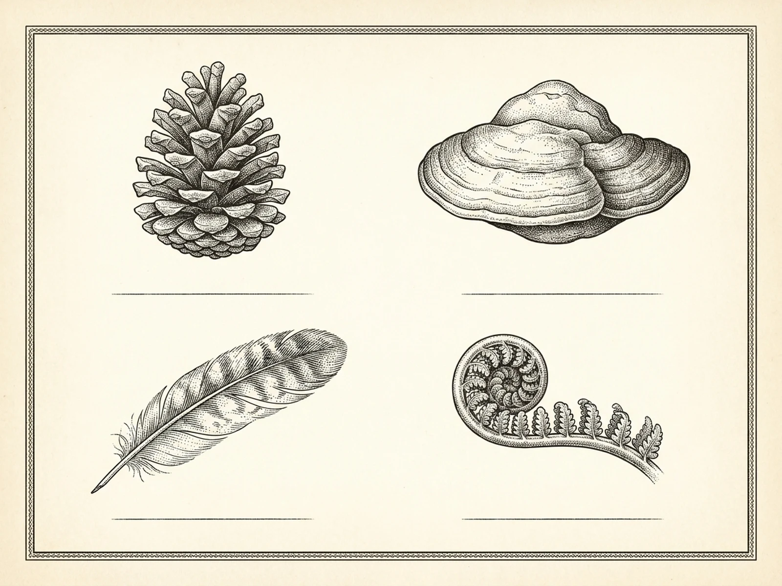 Original forest object field-guide engraving vignette