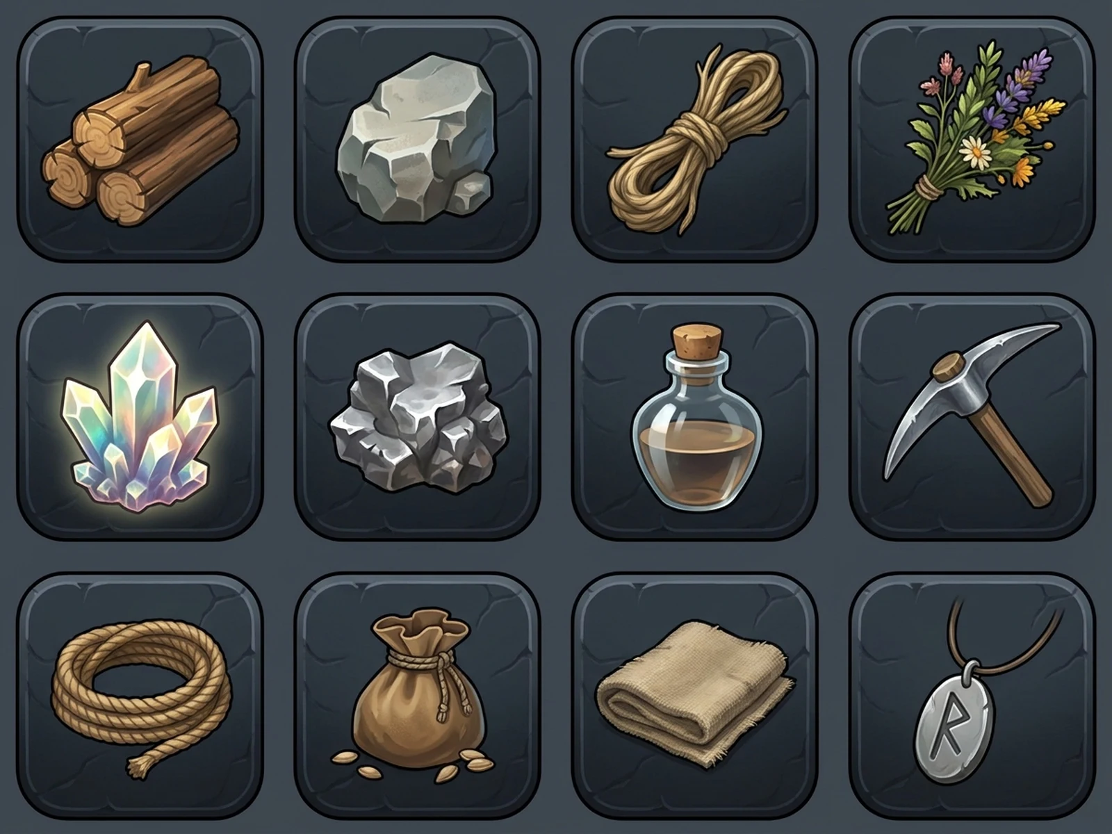 Twelve coordinated original crafting inventory icons in a clean grid