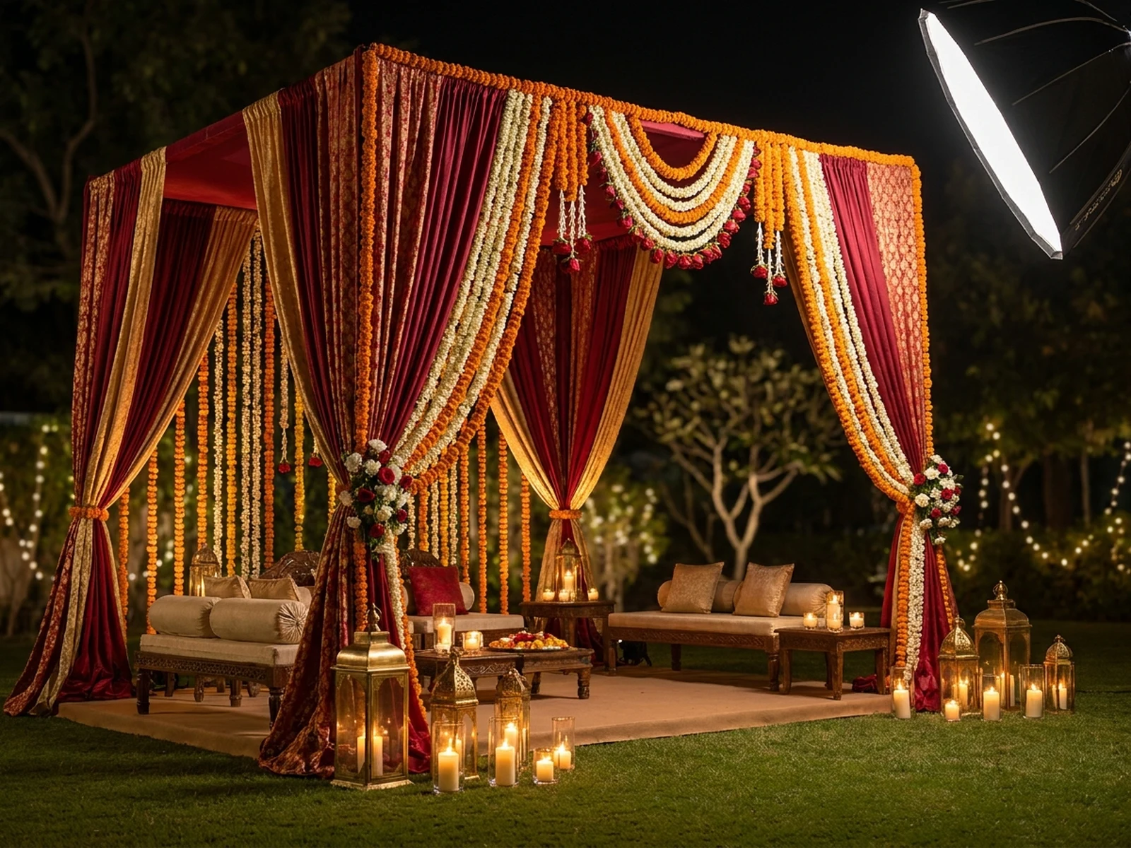 AI Indian Wedding Generator example showing mandap ceremony decor with controlled lighting and clear composition