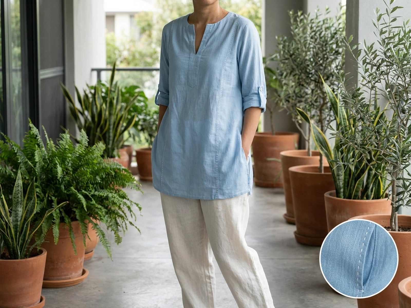 Pale blue breathable cotton summer kurta concept
