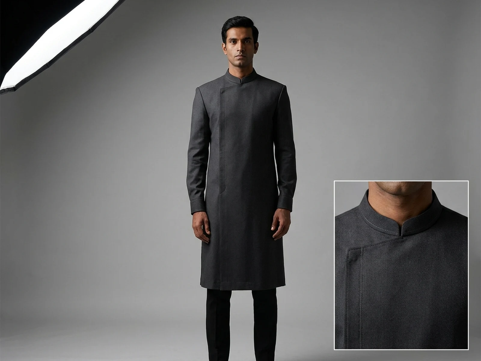 Authorized adult in a minimal charcoal formal kurta preview