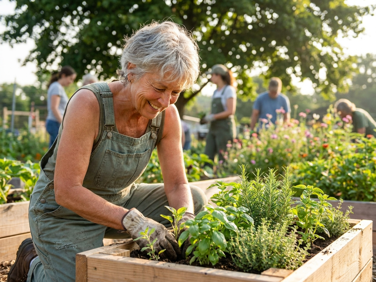 Older woman community gardener shown in a respectful active lifestyle portrait