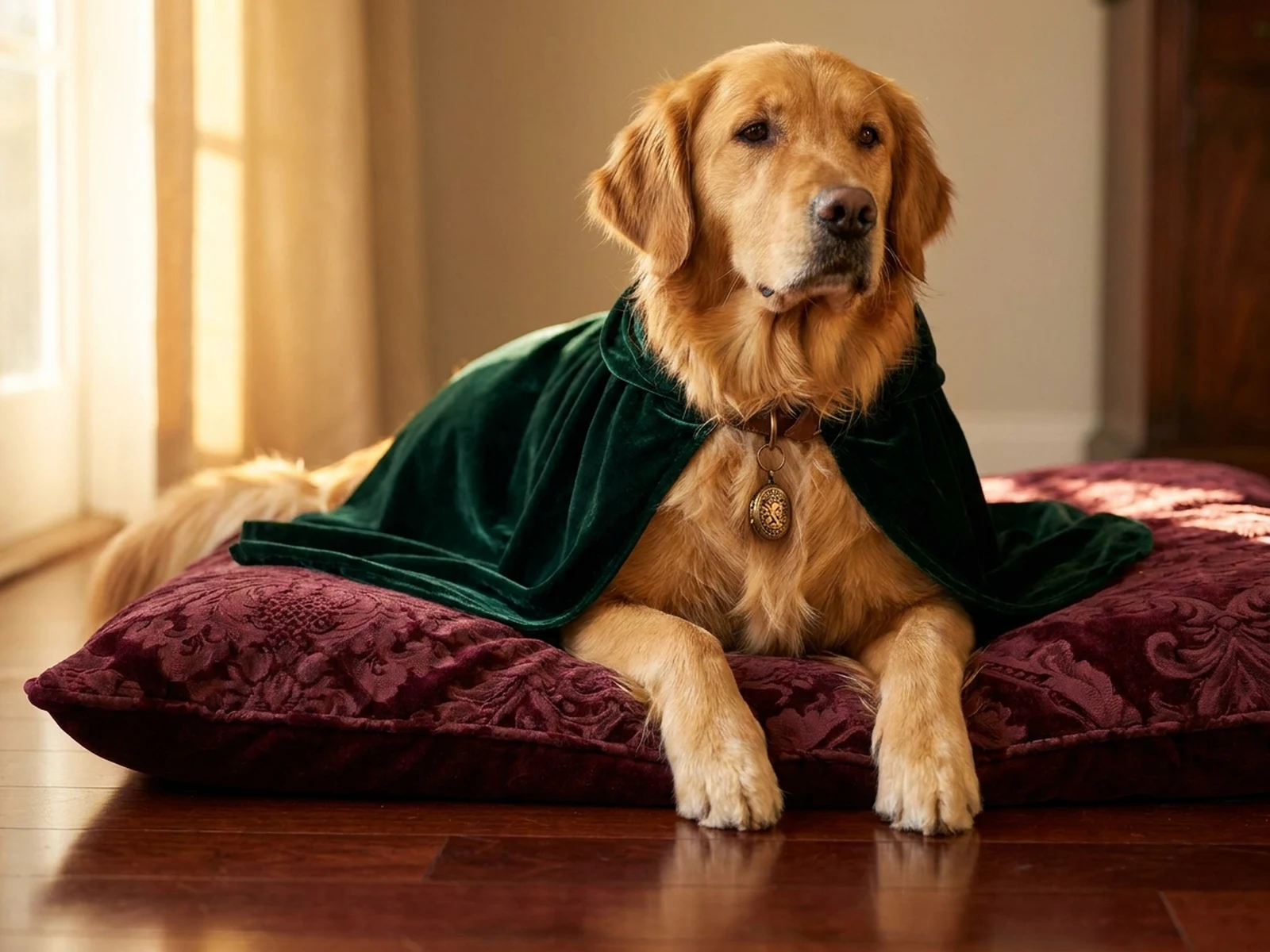 Ai-royal-pet-portrait example showing museum wall portrait with controlled lighting and clear composition