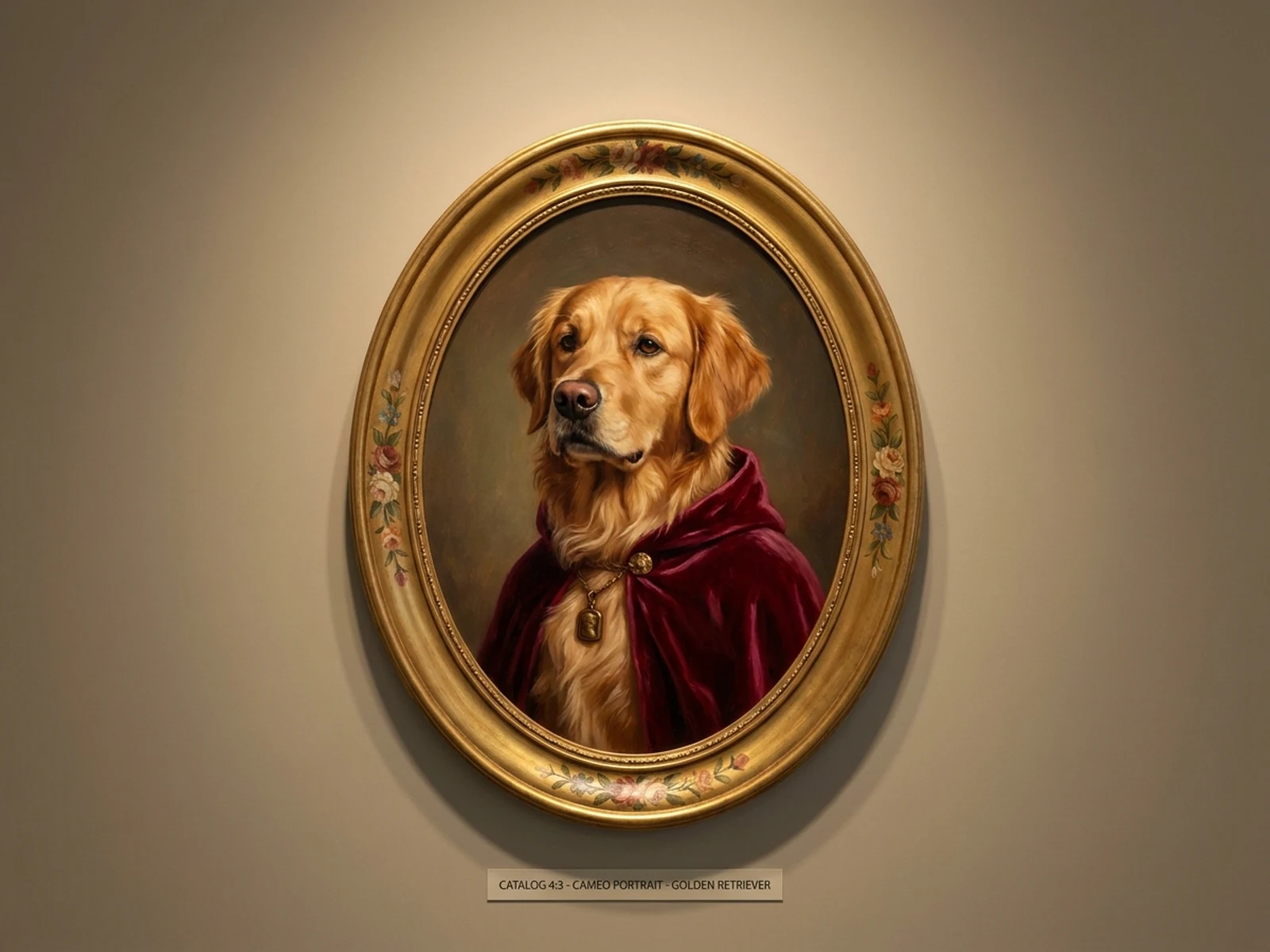 Ai-royal-pet-portrait example showing velvet cushion scene with controlled lighting and clear composition