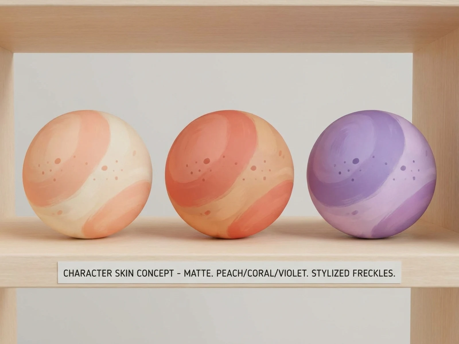 Stylized painted skin material shown on three abstract material spheres