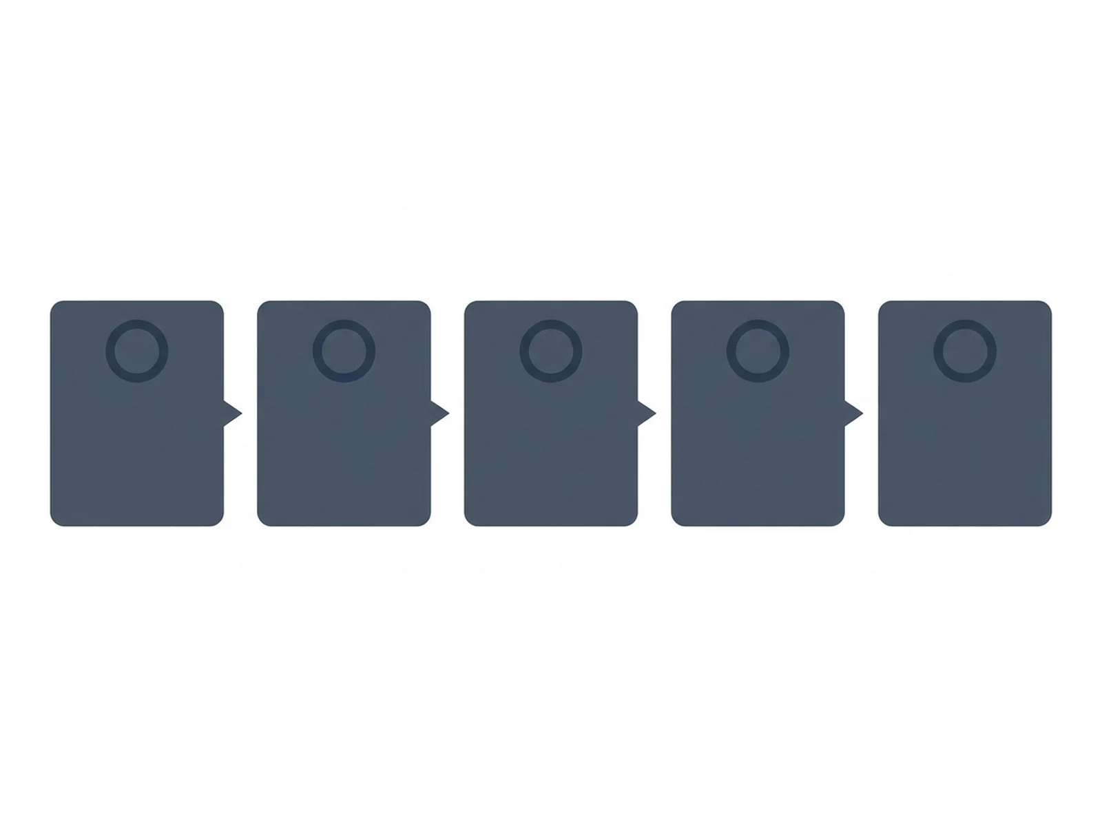 Five minimal blank presentation callouts with arrows on a clean canvas