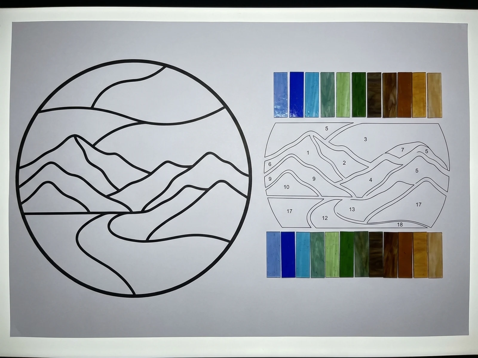 Original mountain stained glass craft pattern sheet