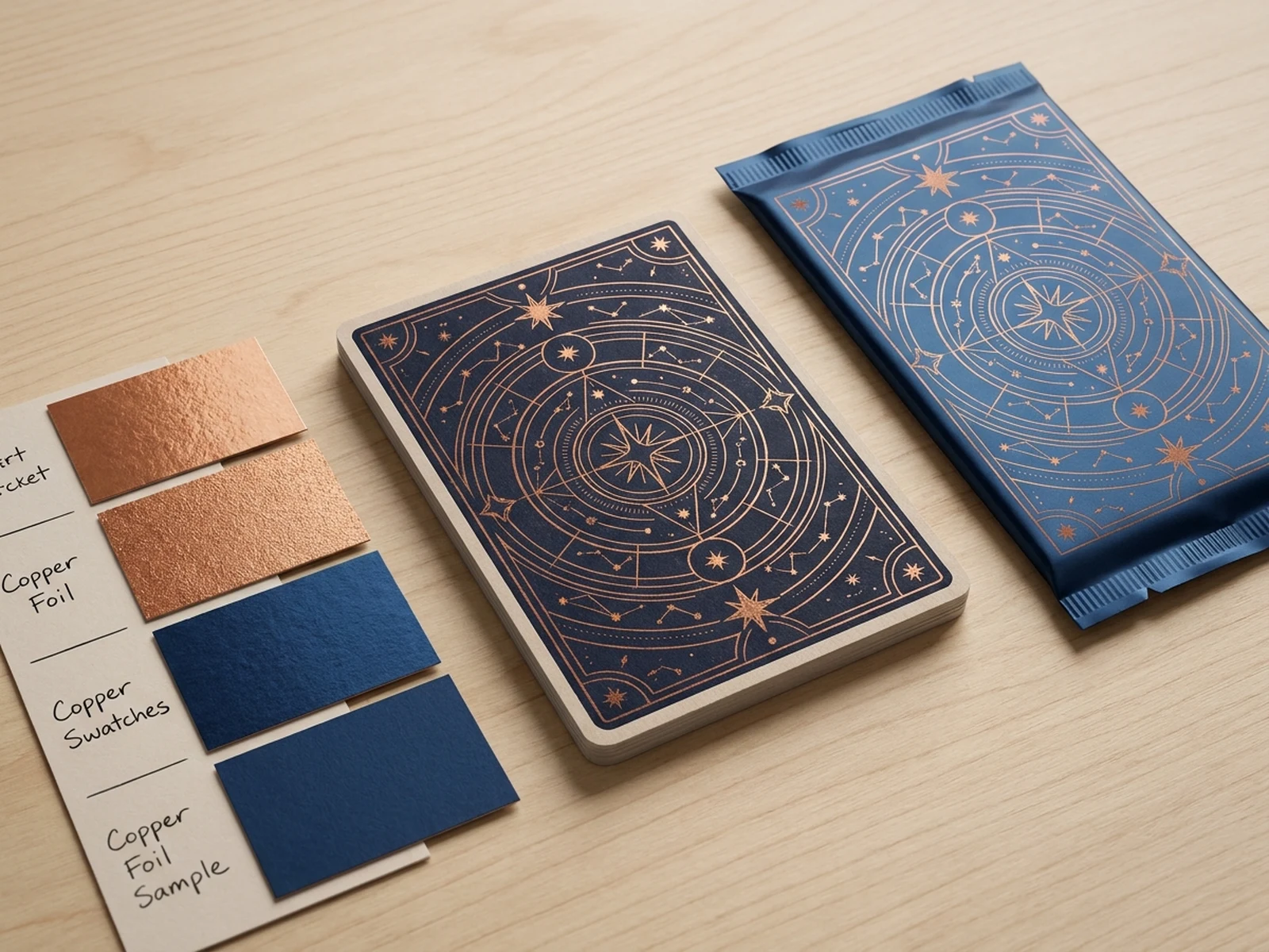 Original trading card back and blank booster packaging concept board