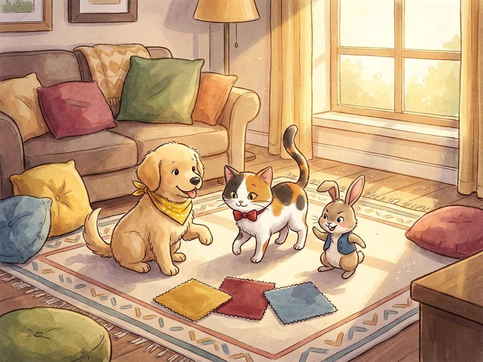 AI turn humans into pets example showing a family represented as playful pet characters in a living room