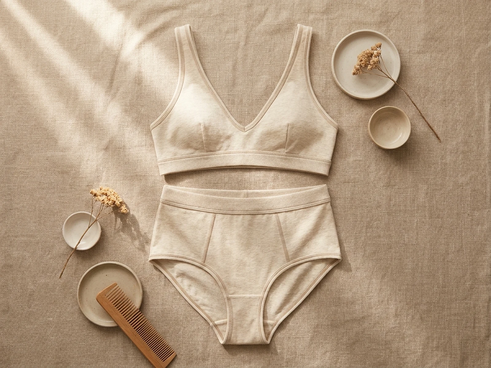 AI underwear generator example showing cotton flat lay product concept with fabric texture and stitching detail