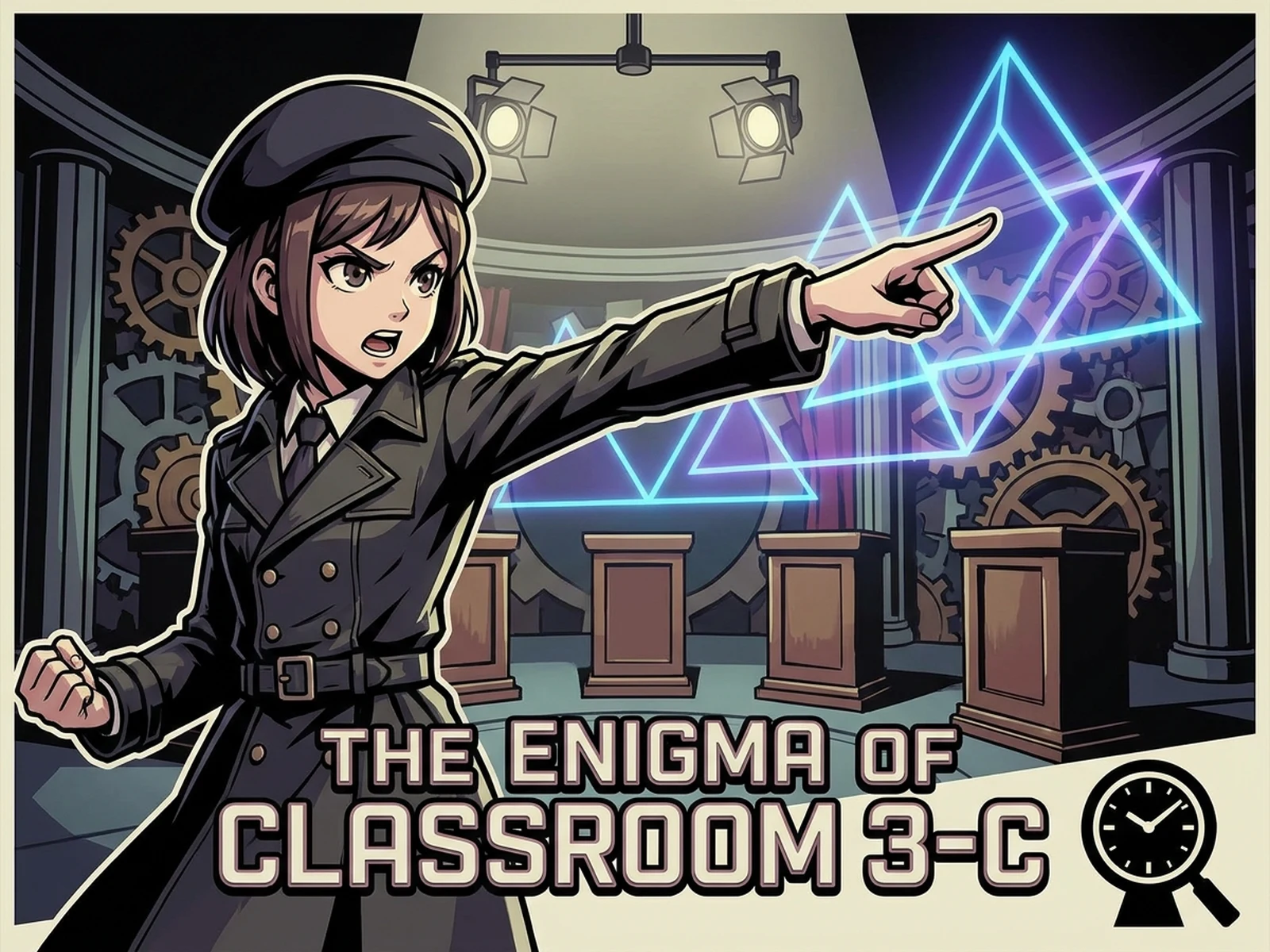 Danganronpa AI Generator example showing concept sheet panels with controlled lighting and clear composition