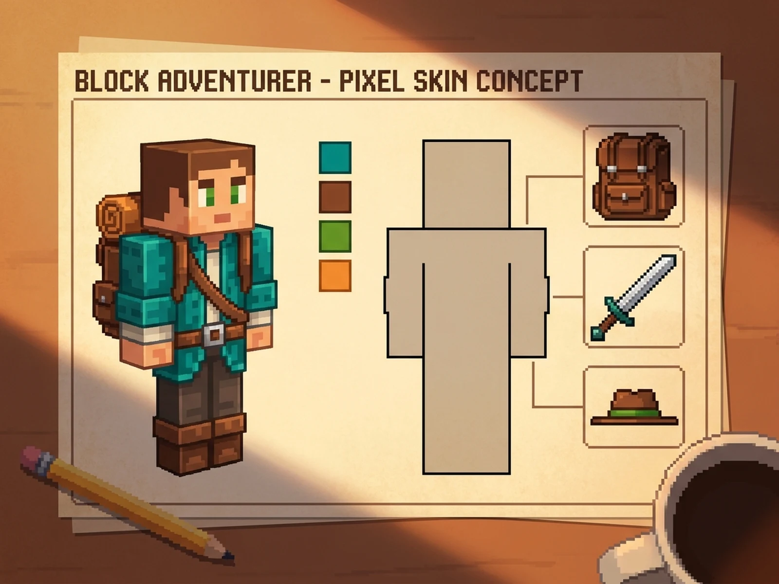 Minecraft Skin Generator example showing voxel forest preview with controlled lighting and clear composition