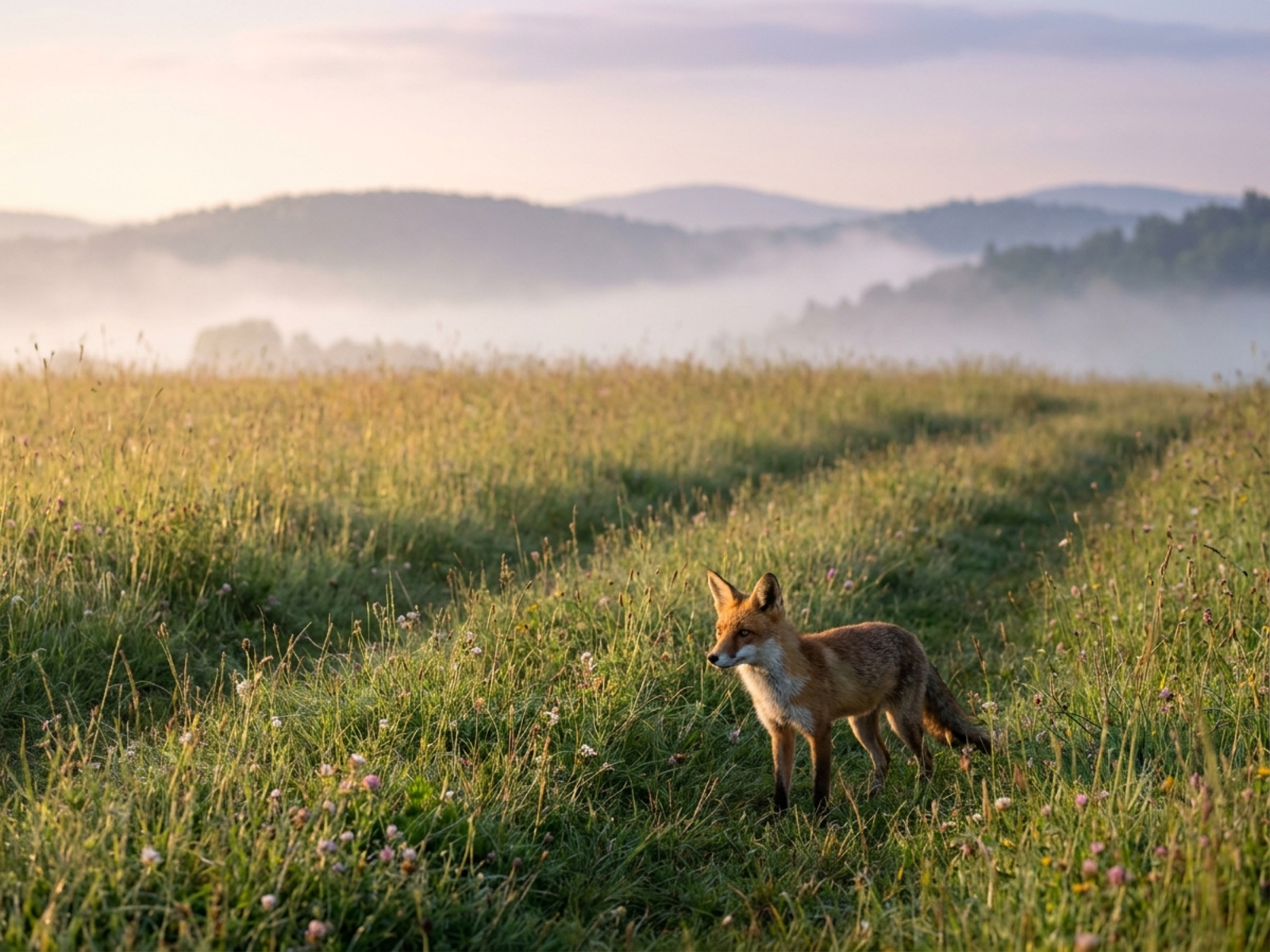 Wildlife photo zoom preview emphasizing a fox while retaining habitat context and source uncertainty