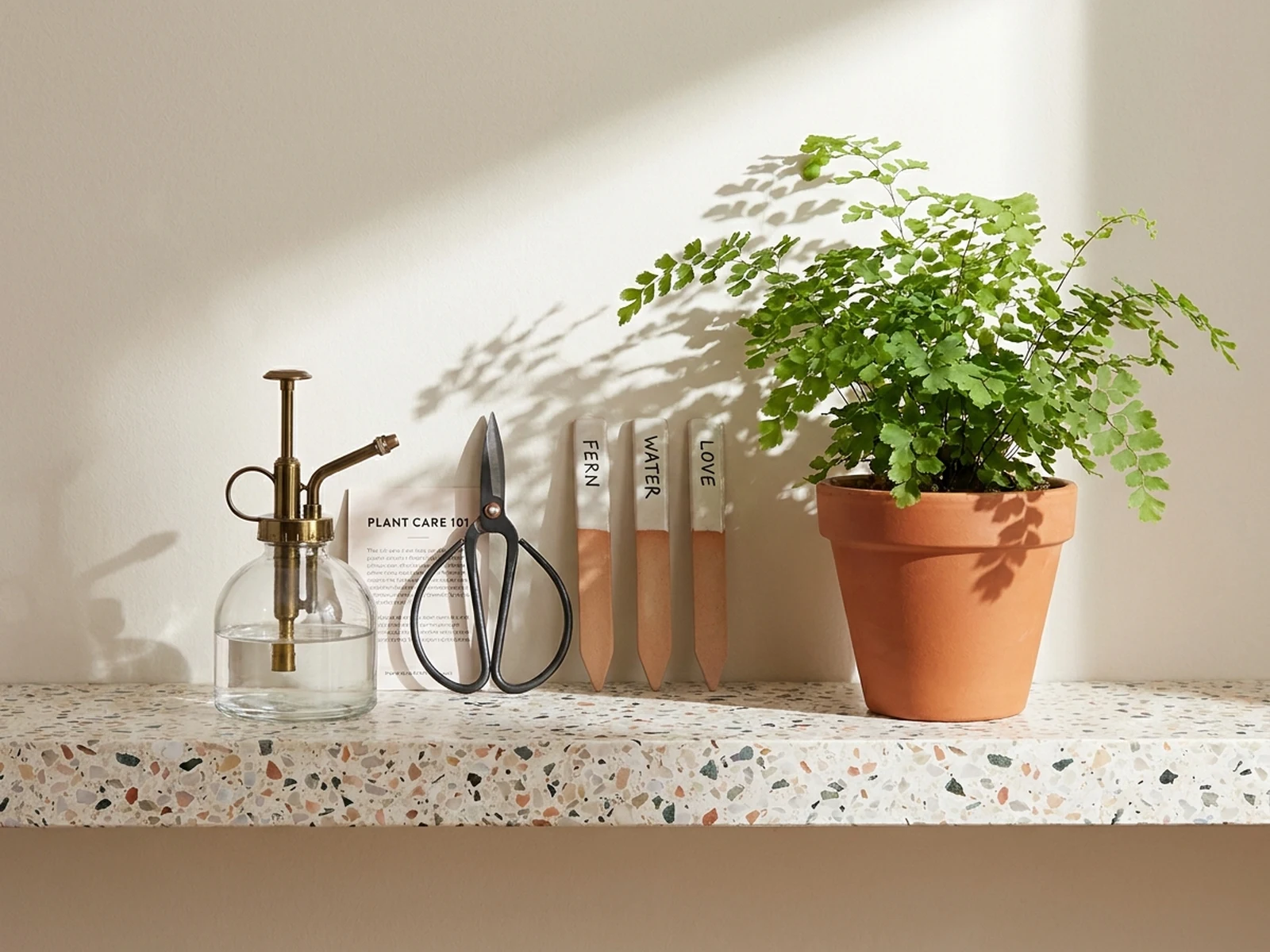 AI generated plant care tutorial social post with tools and fern