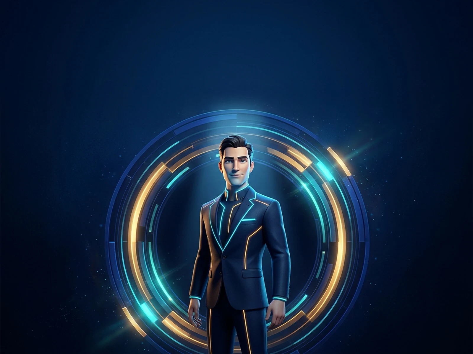 Original virtual host debut key visual with luminous geometric portal
